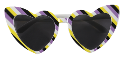 Non Binary Pride Heart Shaped Sunglasses.  A Gay Pride Festival Essential