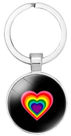 Gay Pride Love Heart Black Key Ring, LGBTQ+ Accessories.
