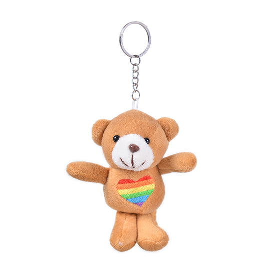 Gay Pride Teddy Bear Keyring With Embroidered Love Heart I Rainbow Colours.
