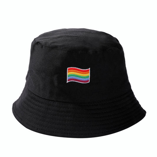 Gay Pride Flag Bucket Hat.  Black LGBTQ+ Sunhat Ideal for Gay Pride Festivals.