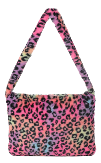 Rainbow Pride Leopard Print Faux Fur Shoulder Bag, Darling!