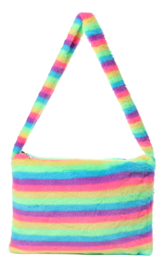 Fluffy Rainbow Shoulder Bag, Ideal For Gay Pride Festivals And Everyday Use.