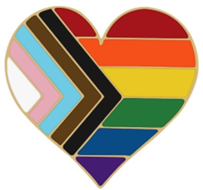 Progressive Pride Heart Shaped Pin Badge.  LGBTQ+ Gay Pride Accessories