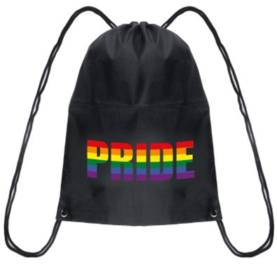 Gay Pride Drawstring Bag With Rainbow PRIDE wording.  Gay Pride Accessories.