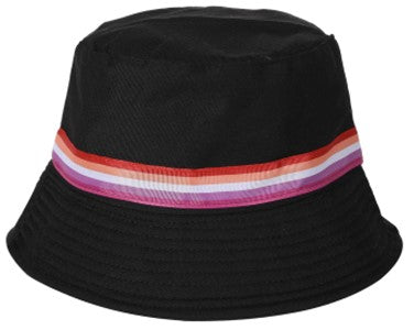 Lesbian Pride Bucket Hat With Lesbian Striped Ribbon.